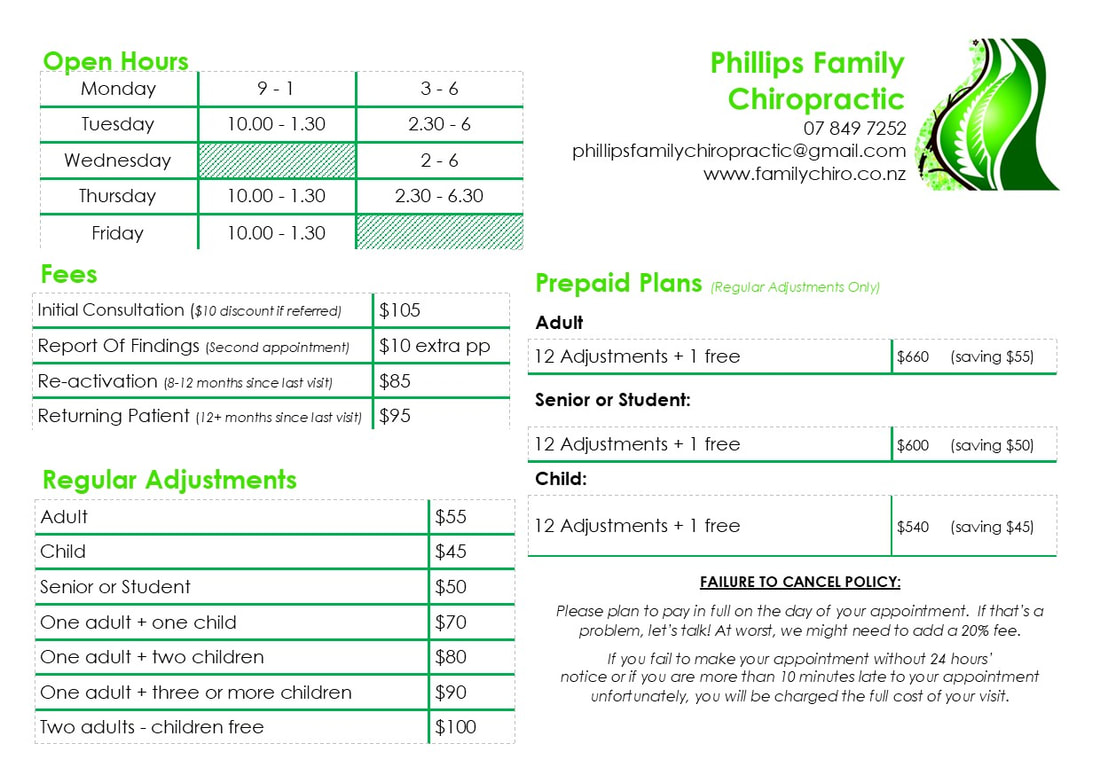 Phillips Family Chiropractic, Hours and Pricing